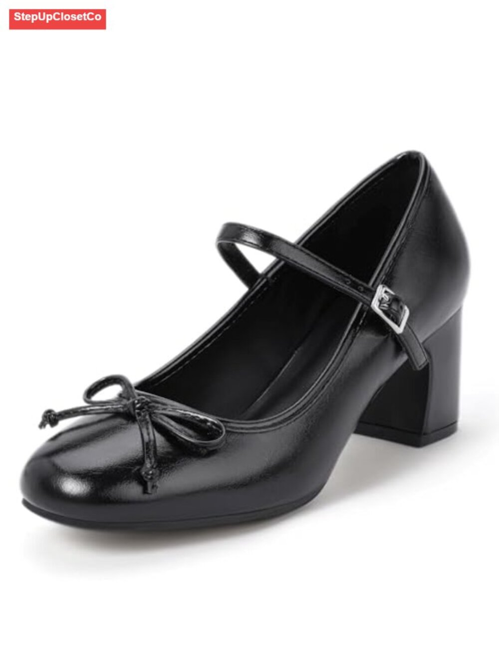 Mary Jane Heels for Women Closed Toe Cute Bow Block Heels Dress Pumps